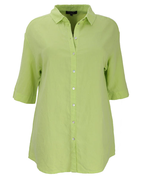 Toni T. Tencel & Linen 3/4 Sleeve Shirt with Pleat Back in Lime
