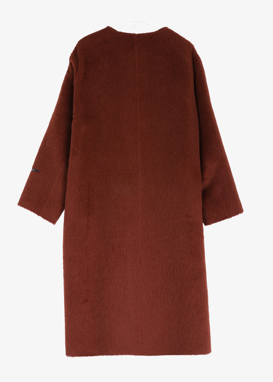 Marina Rinaldi Iacopo Double face Alpaca Collarless Coat in Tabacco