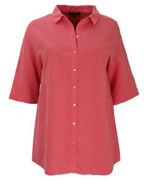 Toni T. Tencel & Linen 3/4 Sleeve Shirt with Pleat Back in Watermelon