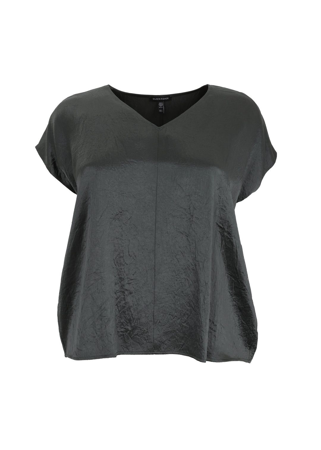 Eileen Fisher Textured Satin V-Neck Square Top in Everglade