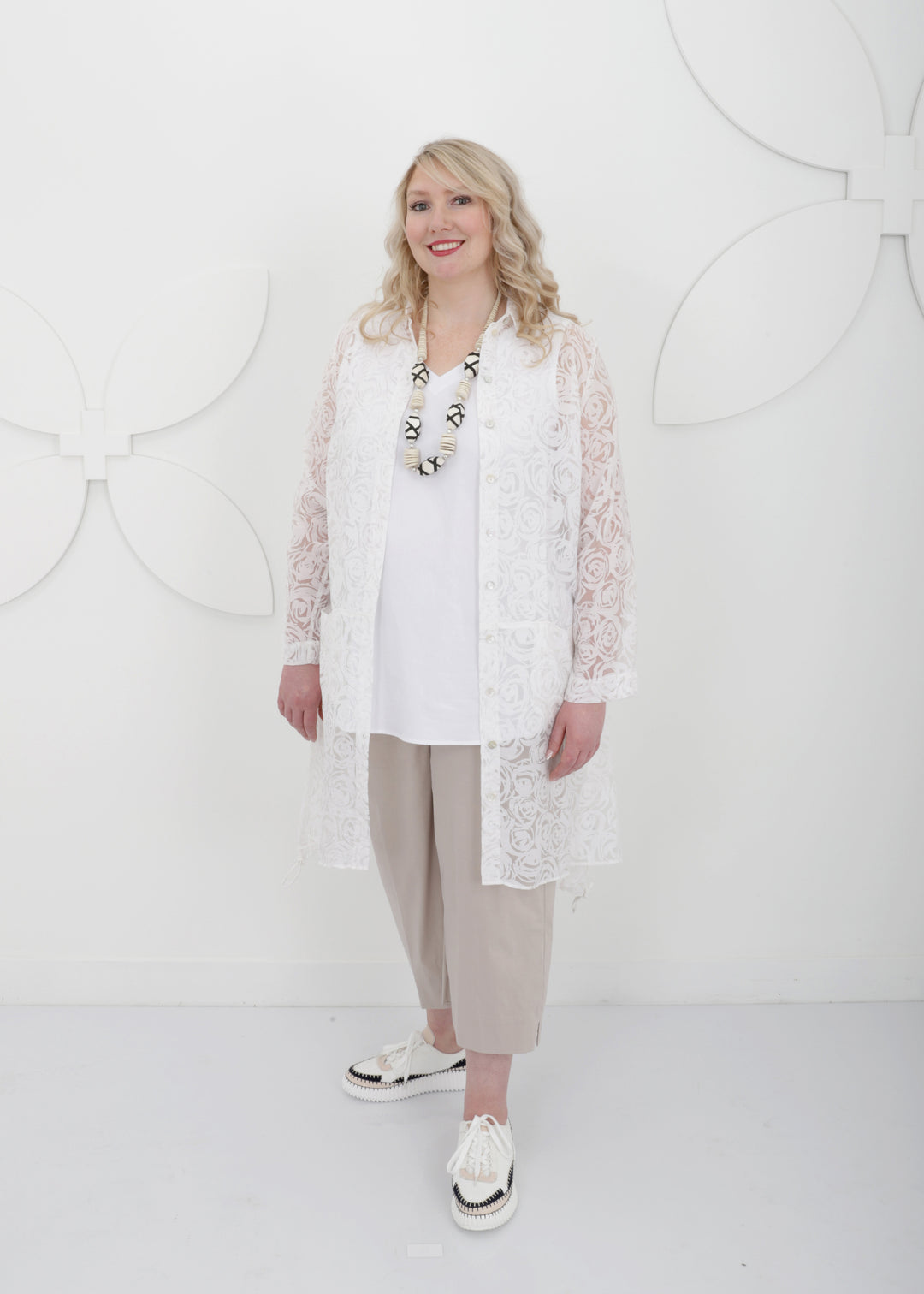 Toni T. Burnout Poplin Drawstring Duster in White