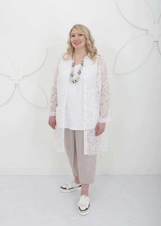Toni T. Burnout Poplin Drawstring Duster in White