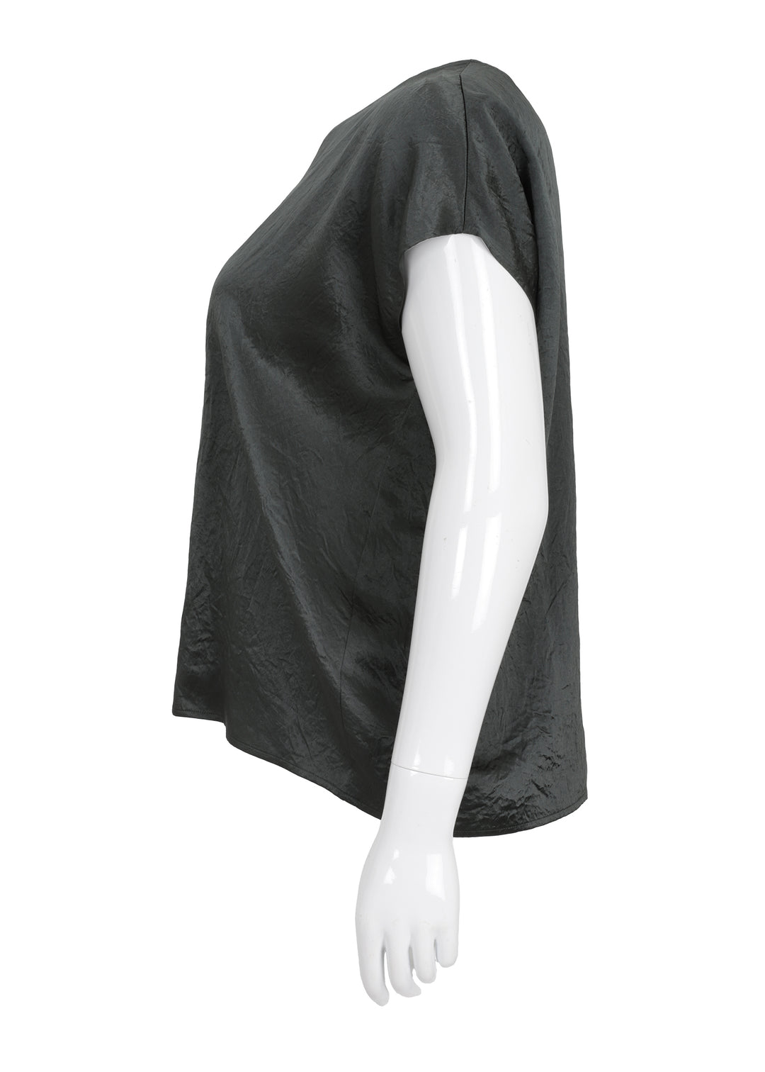 Eileen Fisher Textured Satin V-Neck Square Top in Everglade