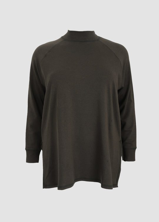 Eileen Fisher Brushed Terry Hug Mock Neck Tunic With Side Slits in Woodland