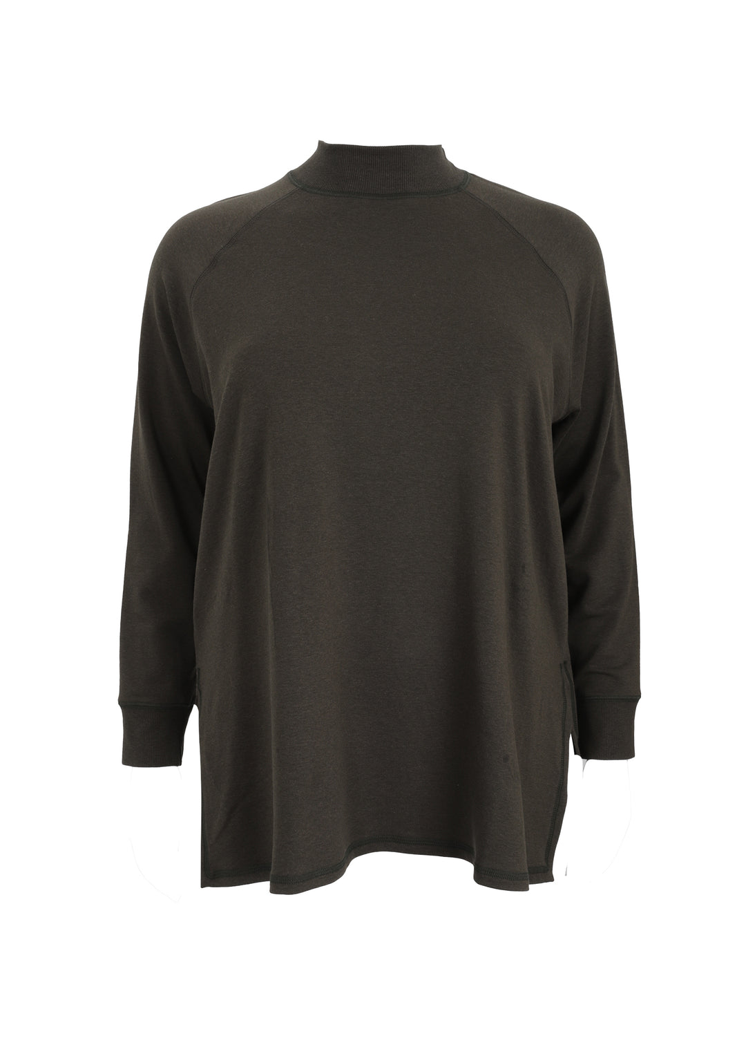 Eileen Fisher Brushed Terry Hug Mock Neck Tunic With Side Slits in Woodland
