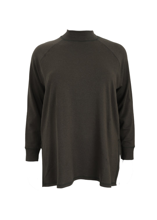 Eileen Fisher Brushed Terry Hug Mock Neck Tunic With Side Slits in Woodland