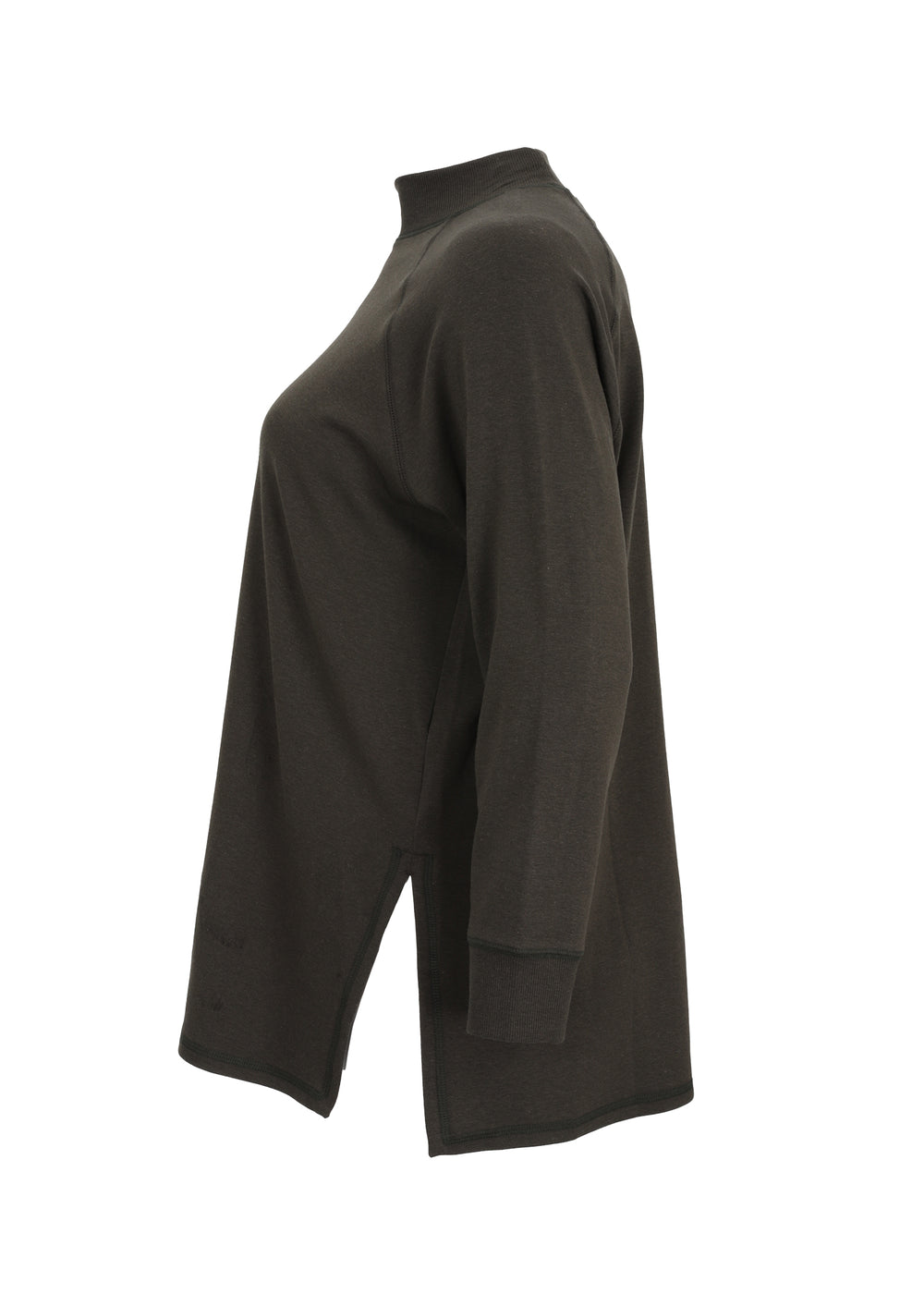 Eileen Fisher Brushed Terry Hug Mock Neck Tunic With Side Slits in Woodland