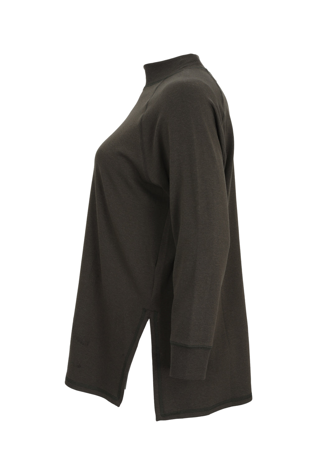 Eileen Fisher Brushed Terry Hug Mock Neck Tunic With Side Slits in Woodland