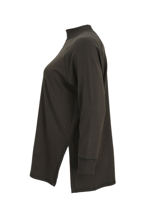 Eileen Fisher Brushed Terry Hug Mock Neck Tunic With Side Slits in Woodland