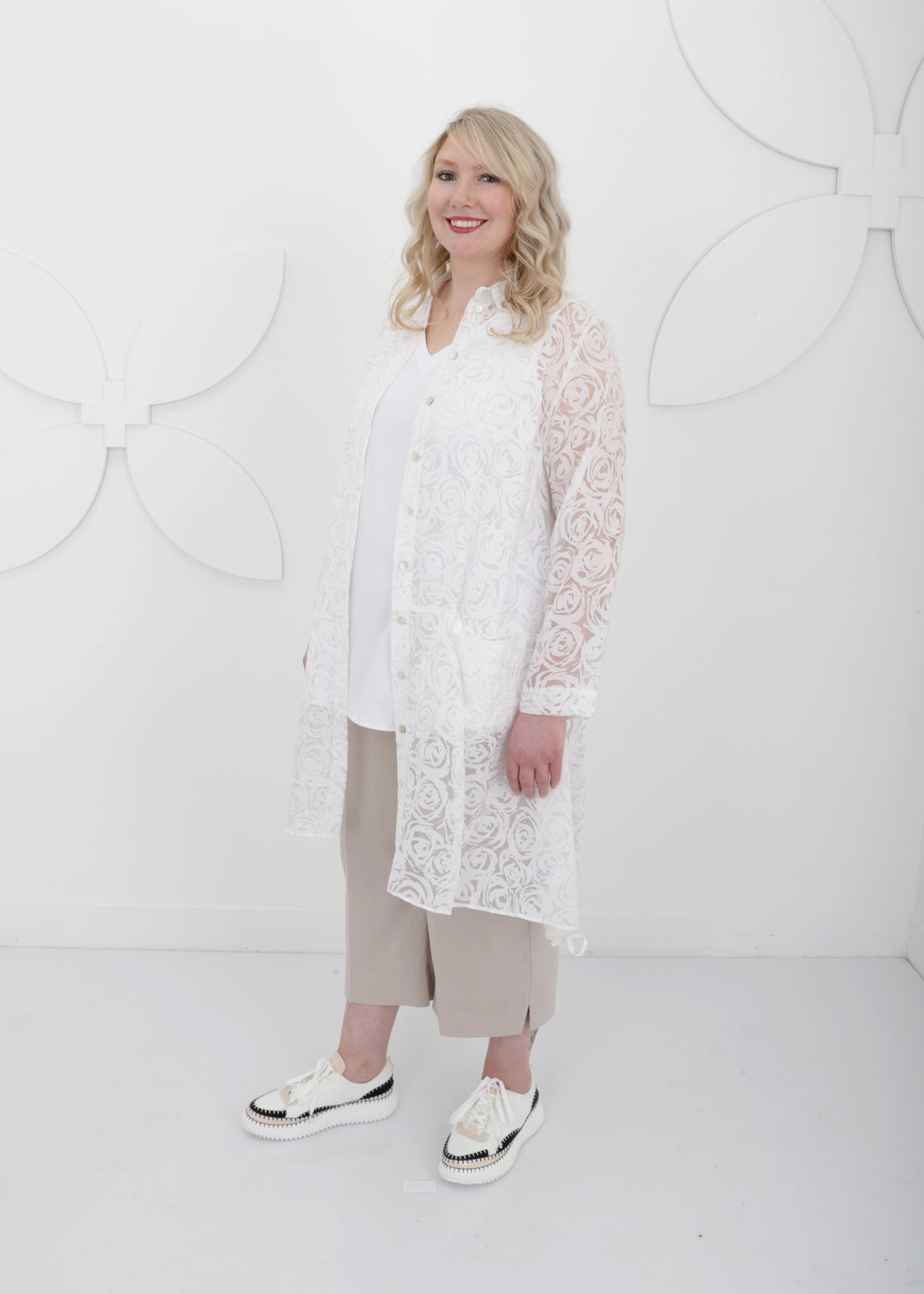 Toni T. Burnout Poplin Drawstring Duster in White