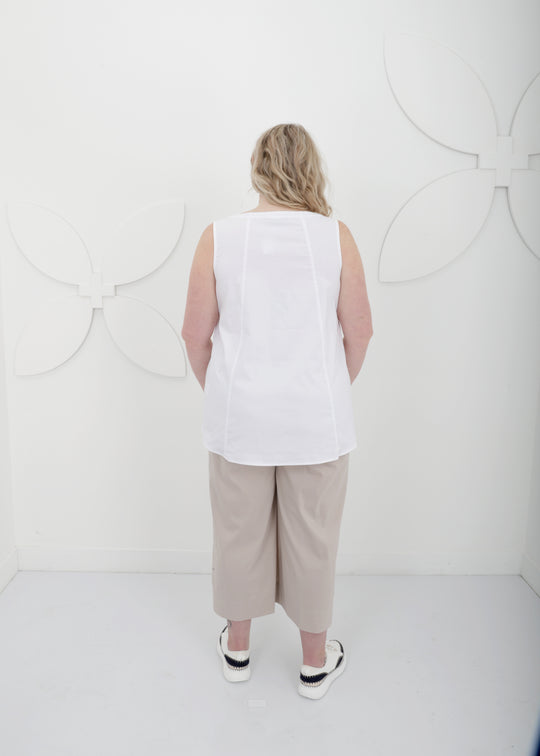 Toni T. Stretch Poplin V-neck Tank With Curved Hem in White