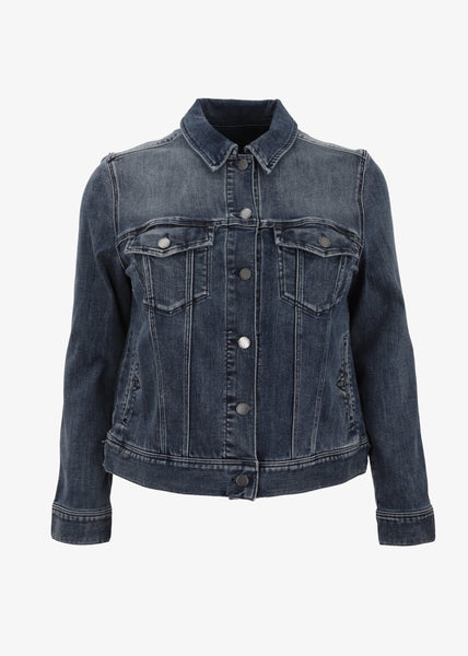 front view of Liverpool  plus size Classic Denim Jean Jacket in Denim