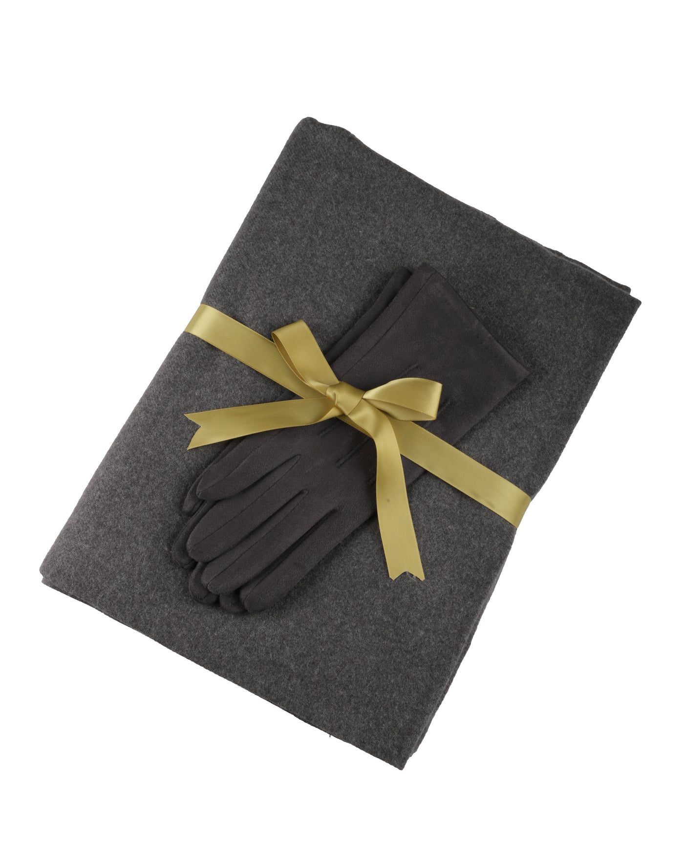 Toni Plus Cashmere Wool Scarf and Faux Suede Stretch Gloves Set In Gray