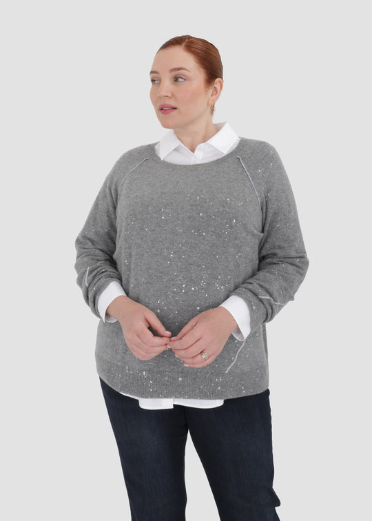 Lisa Todd Long Sleeve Diamond Dust Cashmere Sweater in Fog