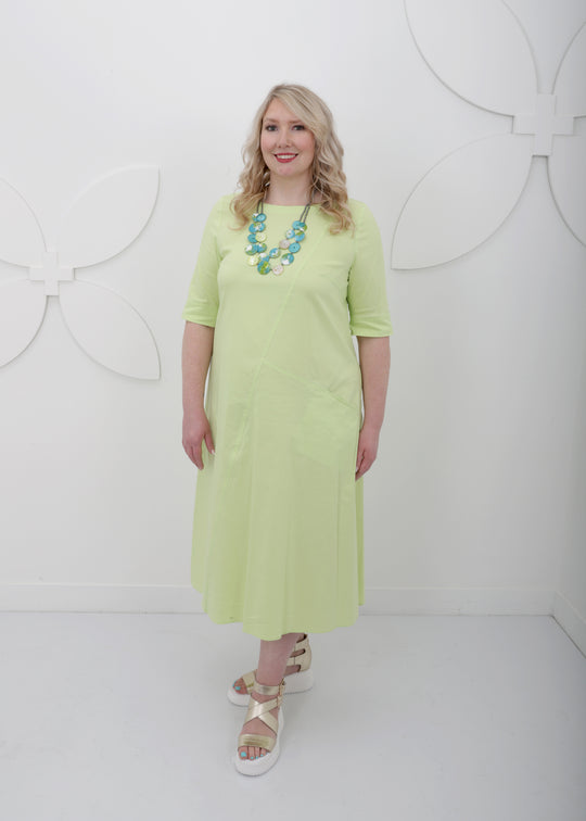 front view Toni T. Stretch Poplin A-Line Long Dress in bamboo green