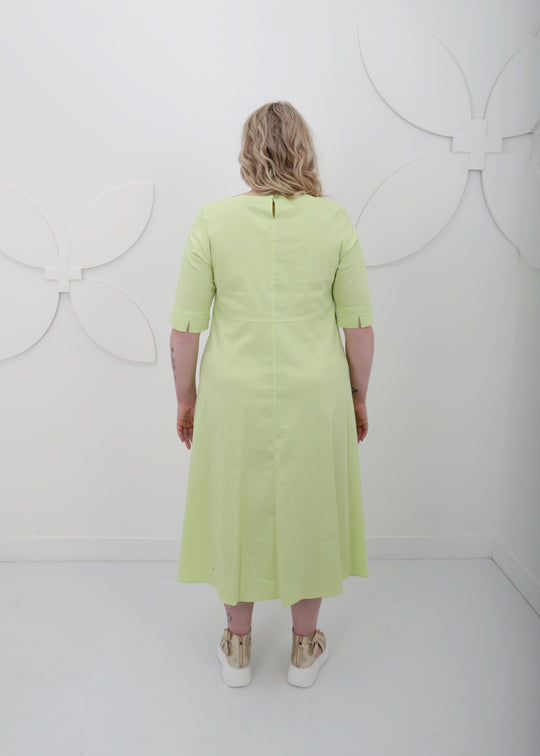 back view Toni T. Stretch Poplin A-Line Long Dress in bamboo green