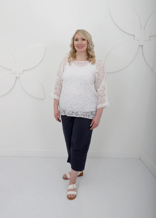 Toni T. Burnout Stretch Poplin Boxy Top in White