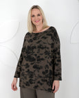 Bryn Walker Fiori Print Viscose Jersey Long Sleeve Bex Top in Morel Print