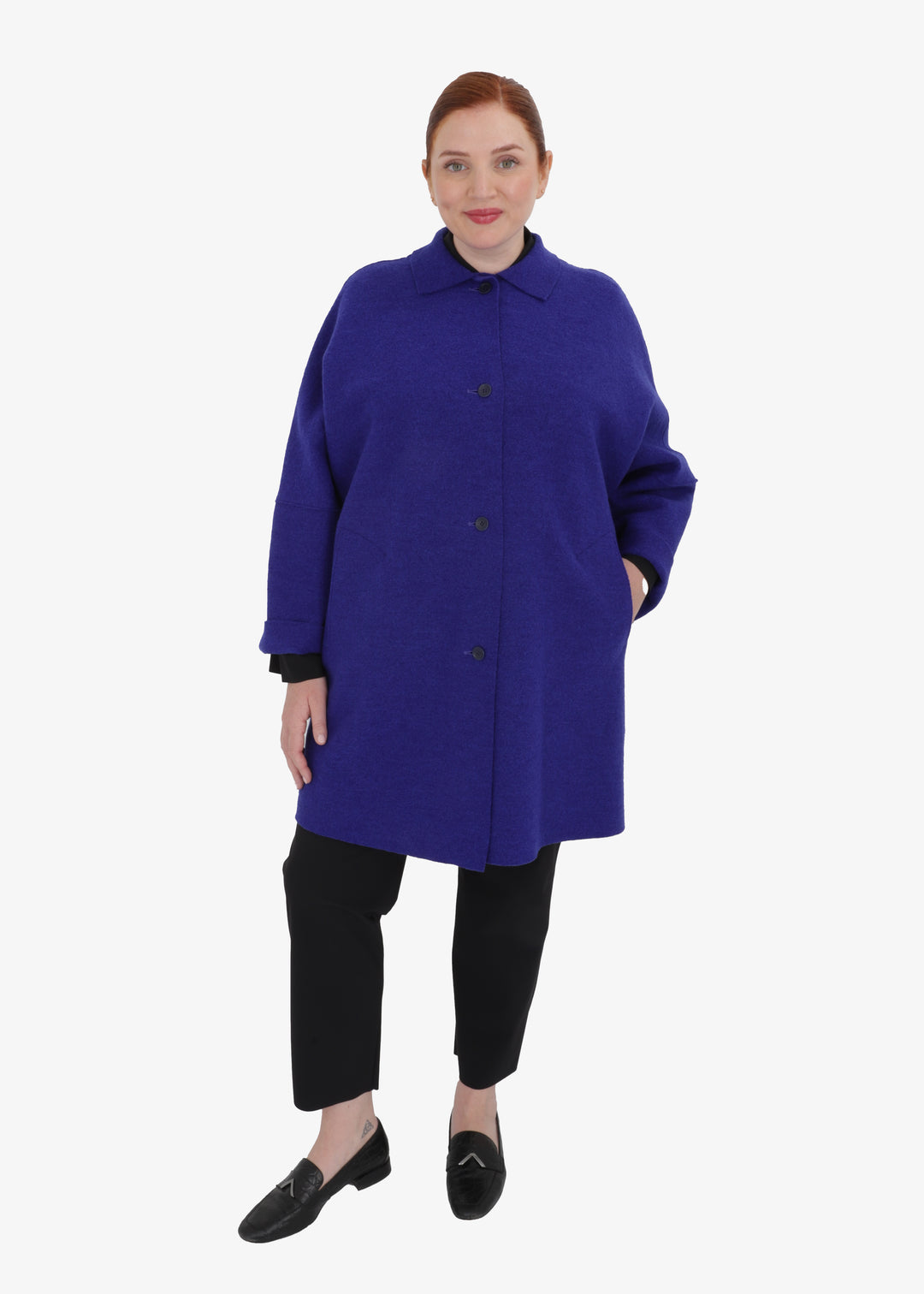 Oska Boiled wool Long Coat with Collar in Clematis