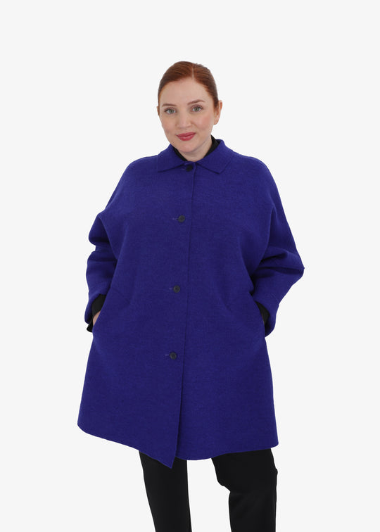 Oska Boiled wool Long Coat with Collar in Clematis