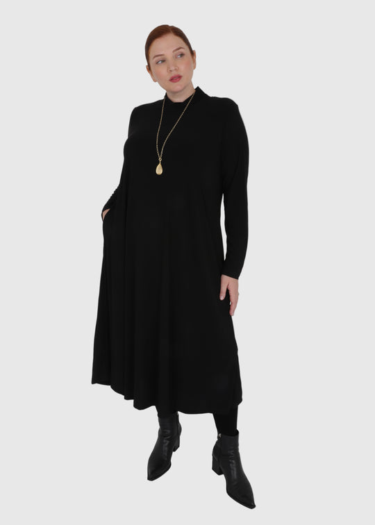 Alembika Mock neck Jersey Long Dress in Black