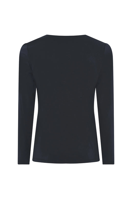 I'cona long-sleeve cotton tee, solid dark black, crew neck, long sleeves