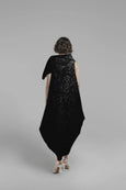 Igor Wagner Mix Media Embossed Texture Dress with Foldover Collar in Black