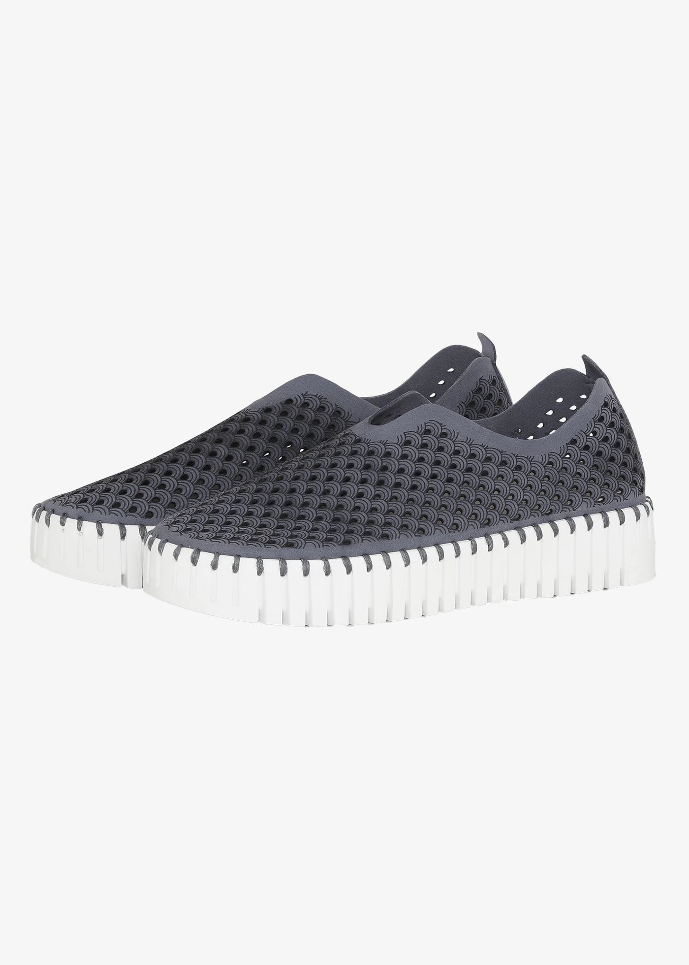Ilse Jacobsen Slip On Platform Laser cut Pattern Shoe in Blue Grey