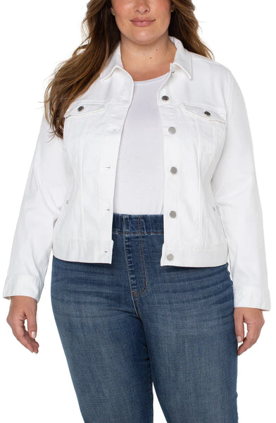 White jean jacket hot sale womens plus size