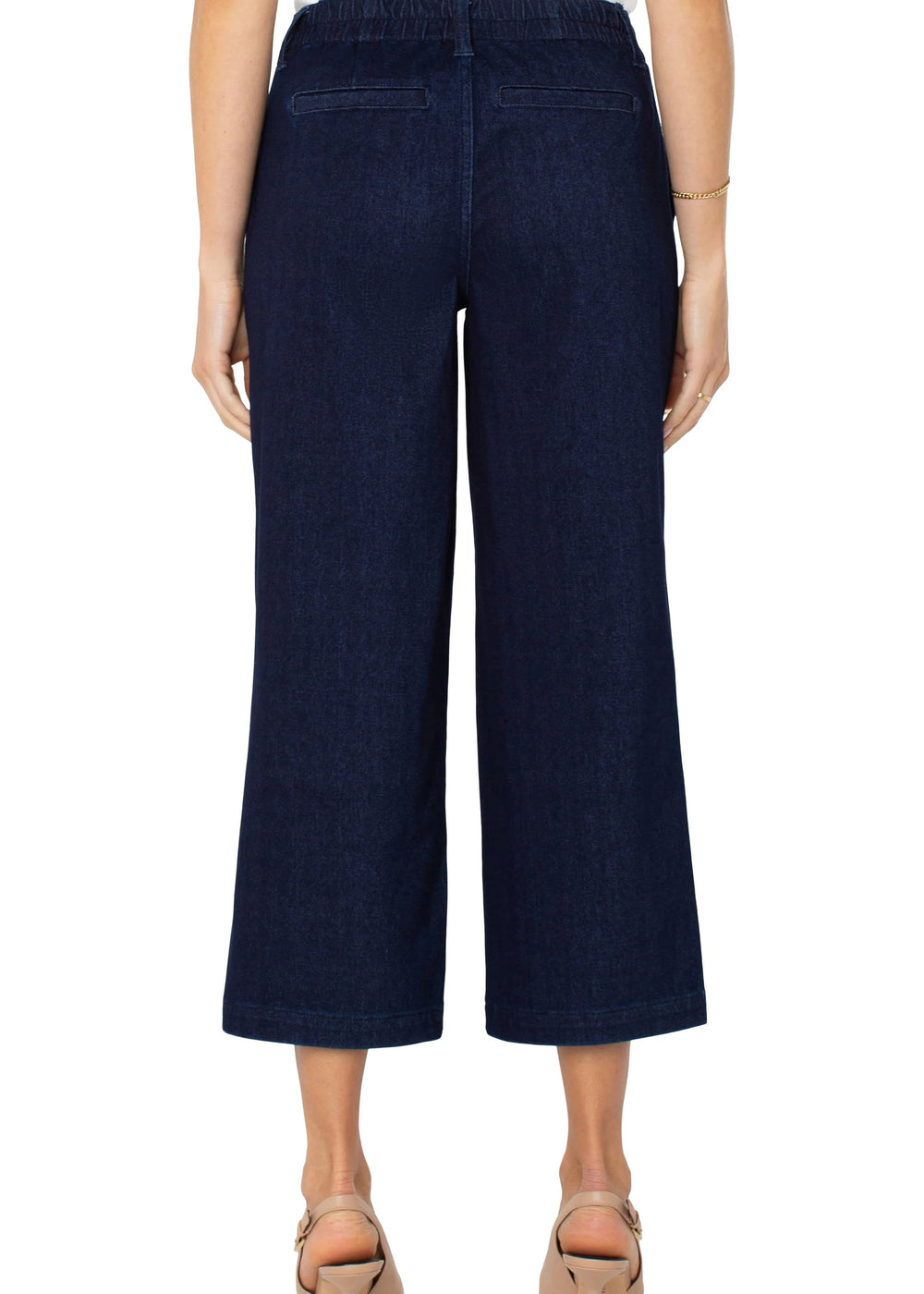 back view of Liverpool Wide Leg Cargo Jean in Indigo Rinse in plus sizes