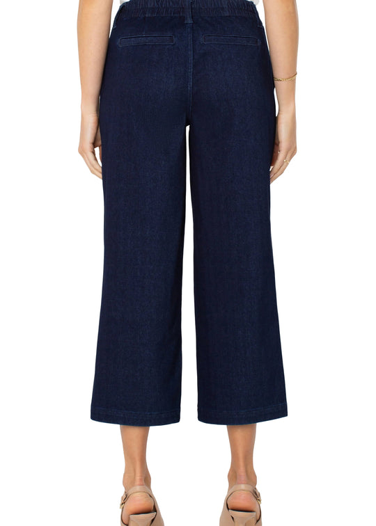 back view of Liverpool Wide Leg Cargo Jean in Indigo Rinse in plus sizes