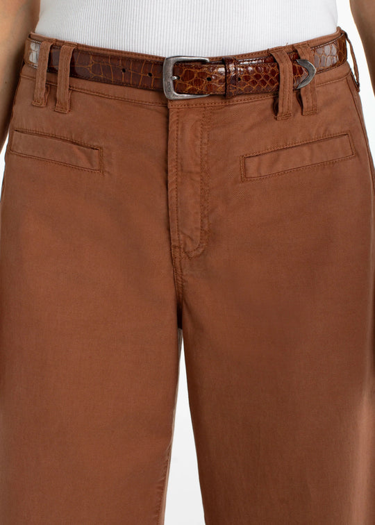front view of plus size Liverpool High Rise Crop Wide Leg Pant in Mocha Brown