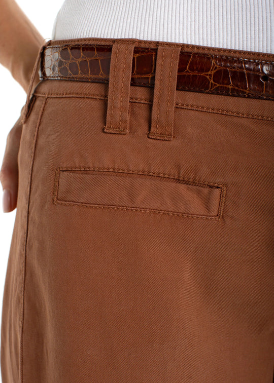 closeup front view of plus size Liverpool High Rise Crop Wide Leg Pant in Mocha Brown