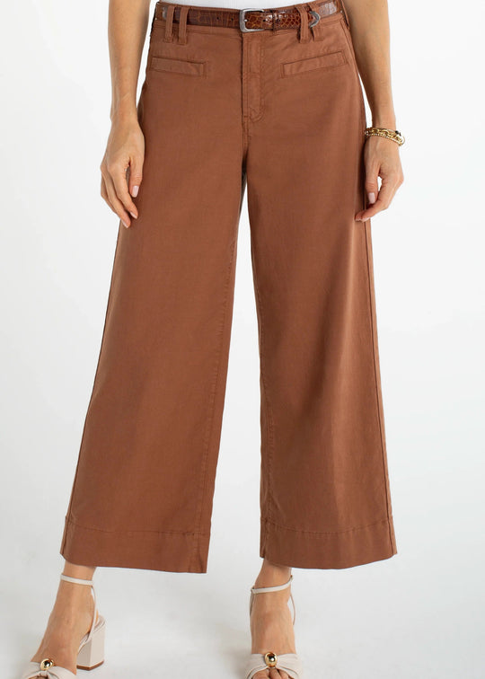 front view of plus size Liverpool High Rise Crop Wide Leg Pant in Mocha Brown