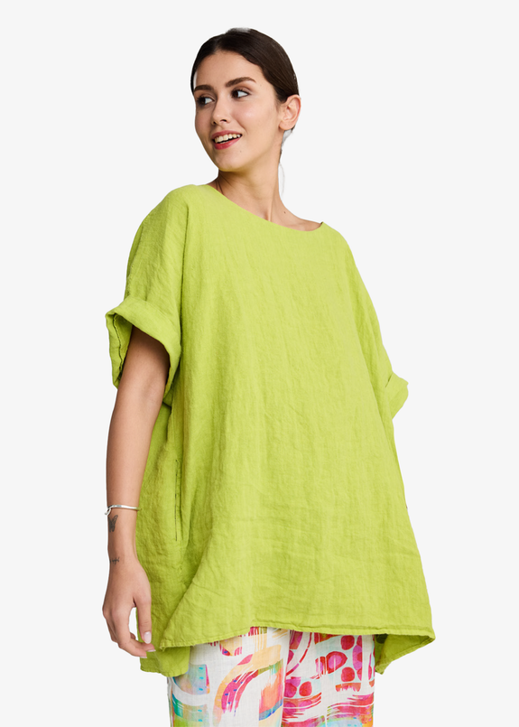 Luukaa Linen Button Back Tunic in Pistachio