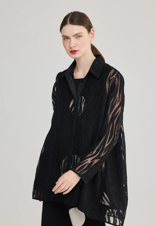 Luukaa Black Burnout A-Line Long Sleeve Shirt in Black