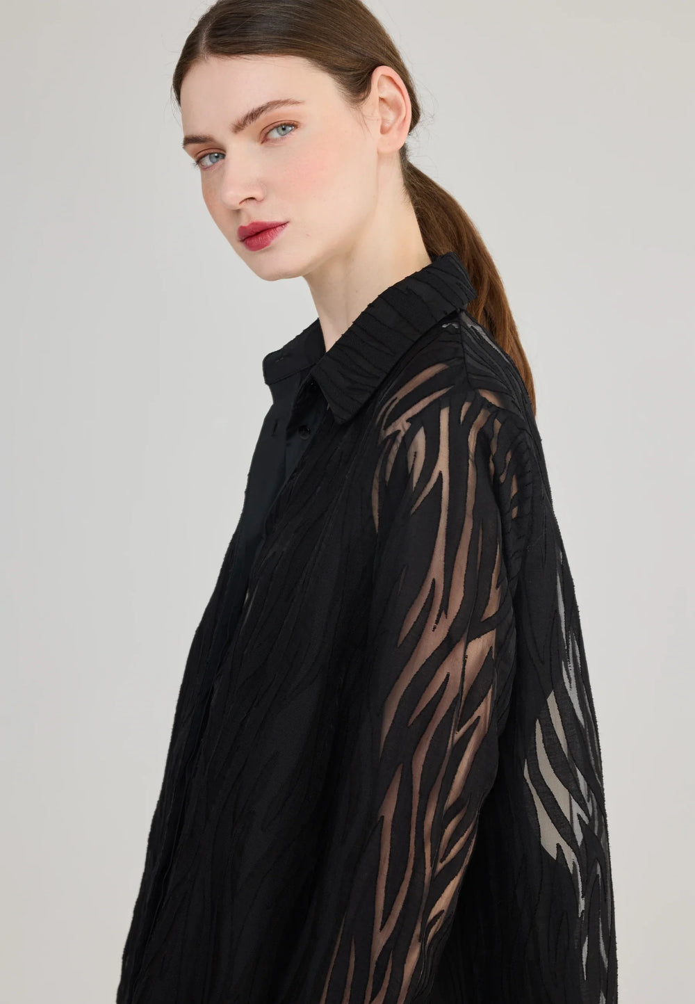Luukaa Black Burnout A-Line Long Sleeve Shirt in Black