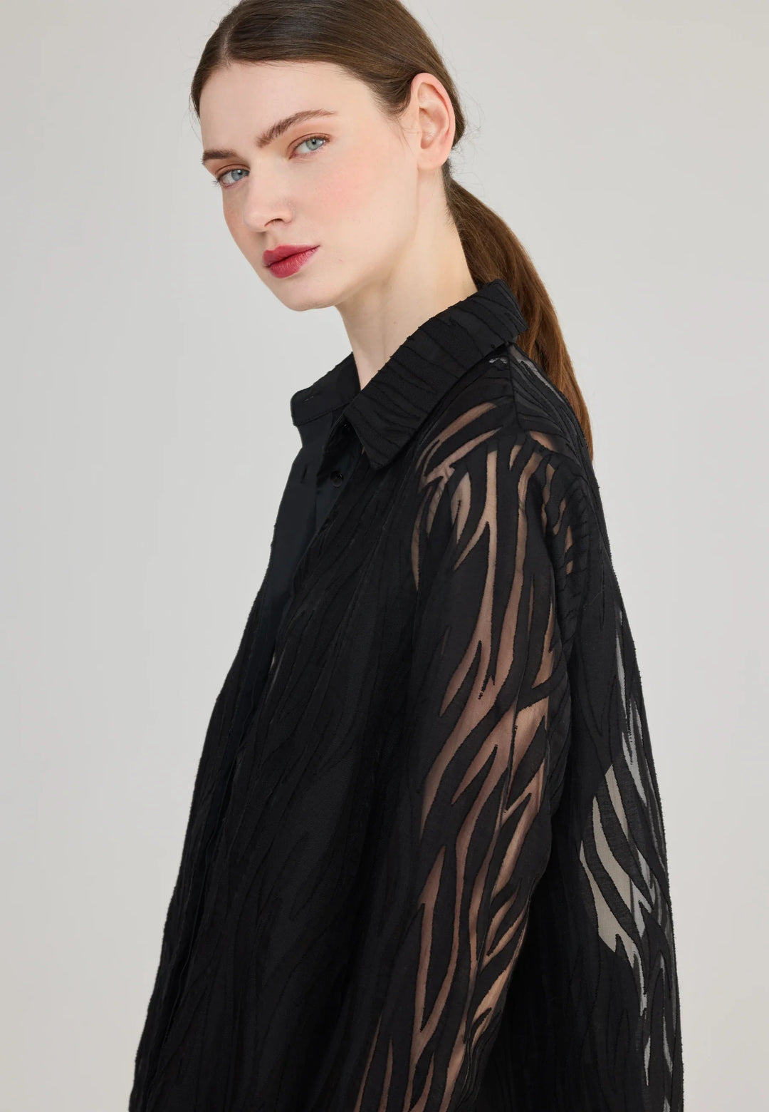 Luukaa Black Burnout A-Line Long Sleeve Shirt in Black