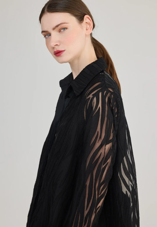Luukaa Black Burnout A-Line Long Sleeve Shirt in Black