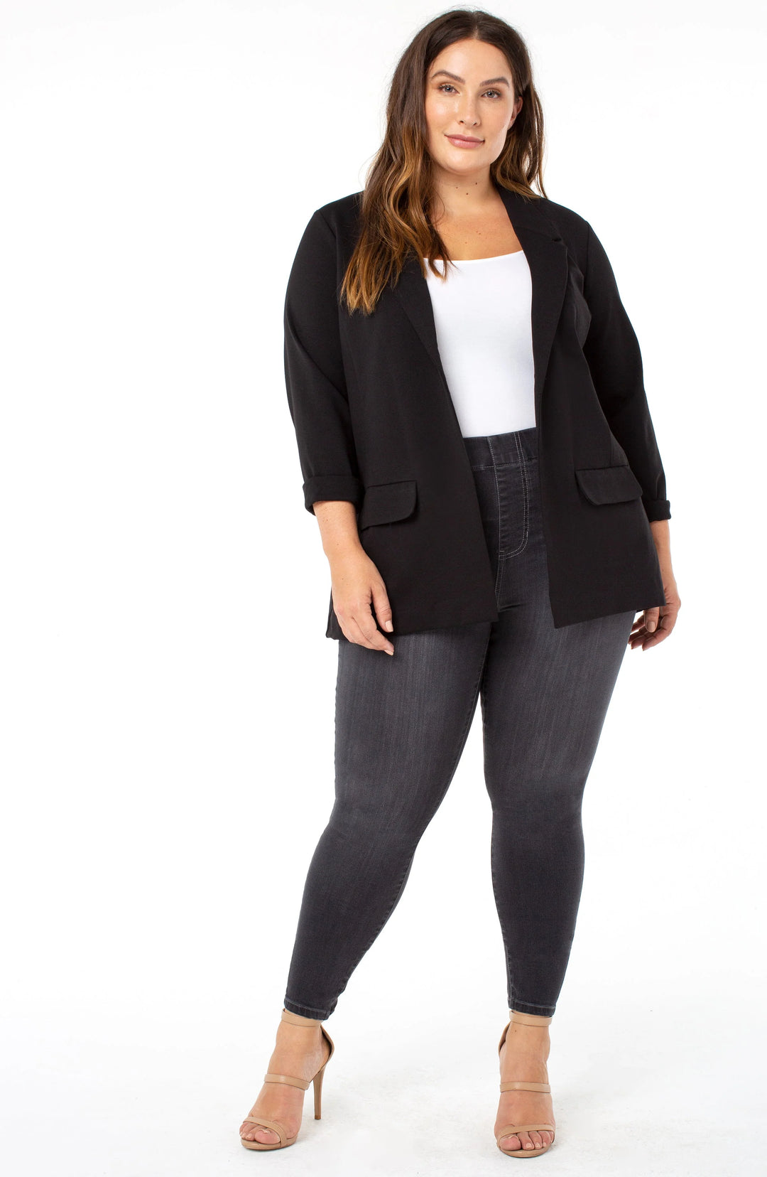 Liverpool Ponte Notch Lapel Boyfriend Blazer in Black