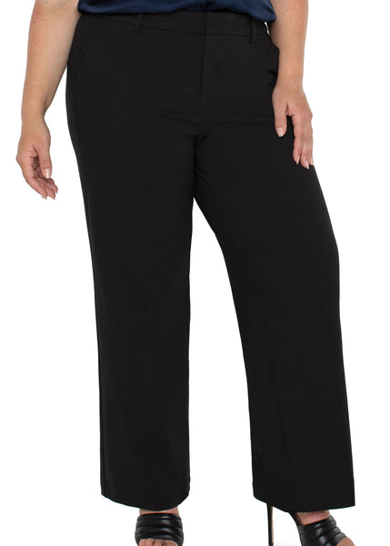 front view of plus size Liverpool Kelsey Super Stretch Ponte Wide Leg Pant in Black