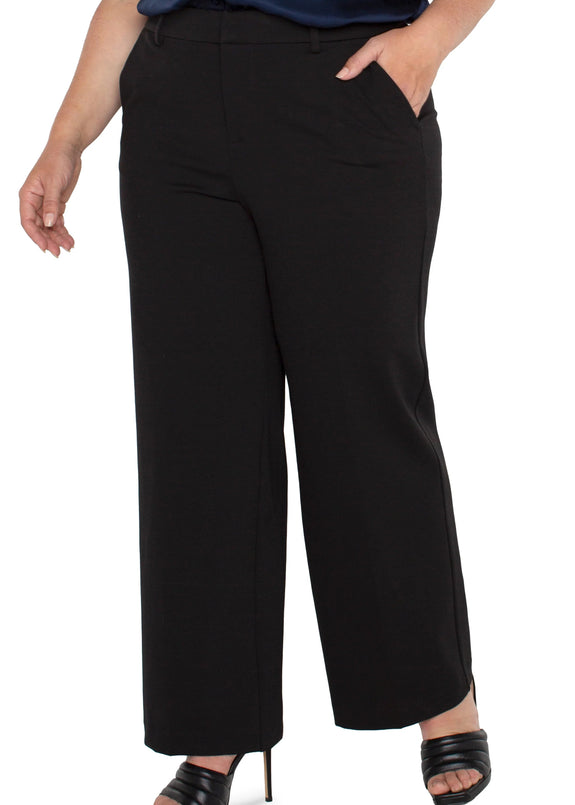 alt front view of plus size Liverpool Kelsey Super Stretch Ponte Wide Leg Pant in Black