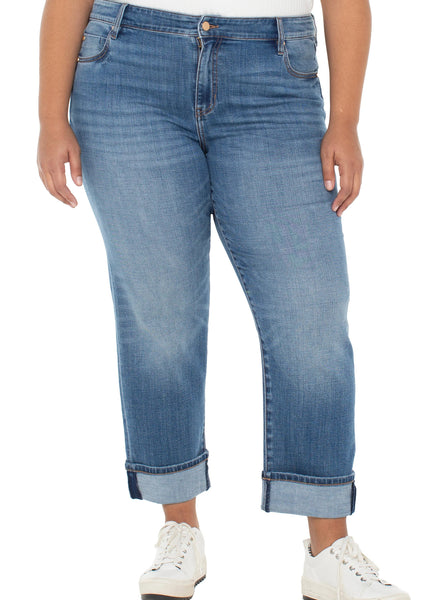 front view of plus size Liverpool Marley Girlfriend Campus Light Wash Jean  in Campus