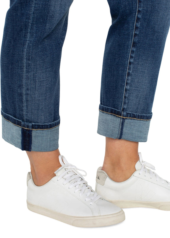 close up view of Liverpool plus size  Marley Girlfriend Cuffed jean in Rushland