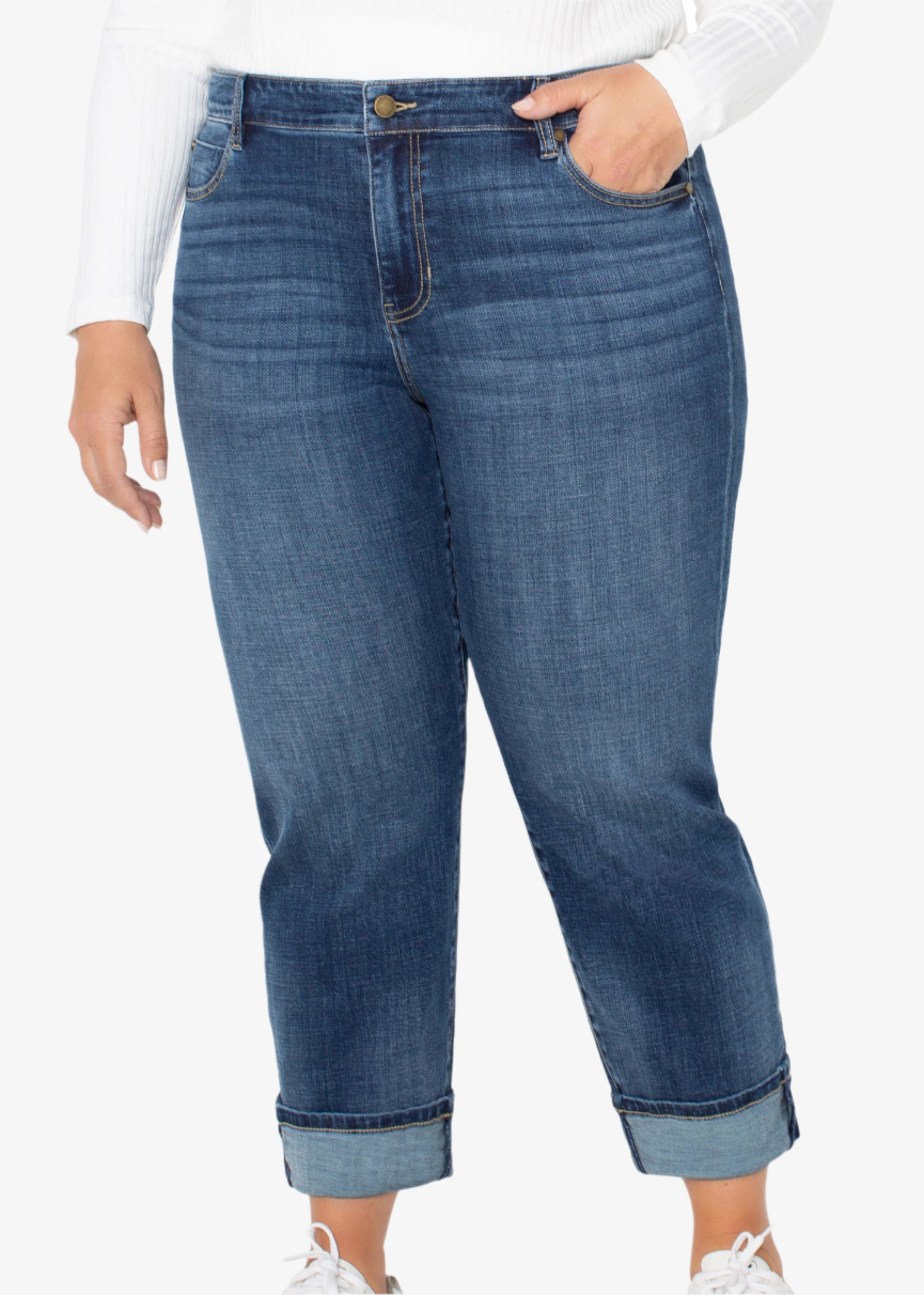 front view of Liverpool plus size  Marley Girlfriend Cuffed jean in Rushland