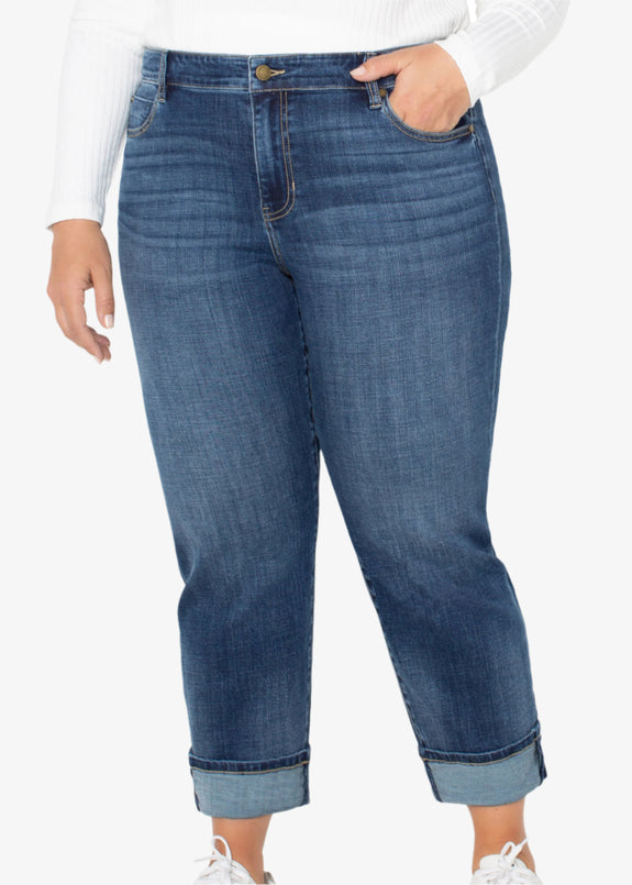 front view of Liverpool plus size  Marley Girlfriend Cuffed jean in Rushland
