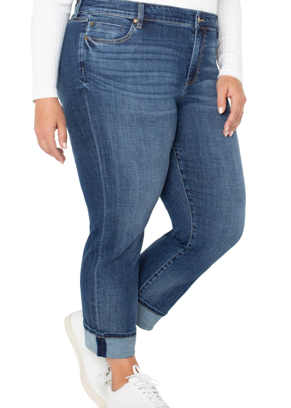 side view of Liverpool plus size  Marley Girlfriend Cuffed jean in Rushland