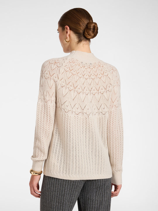 Clay perforated wool pullover with knit back pattern and long sleeves