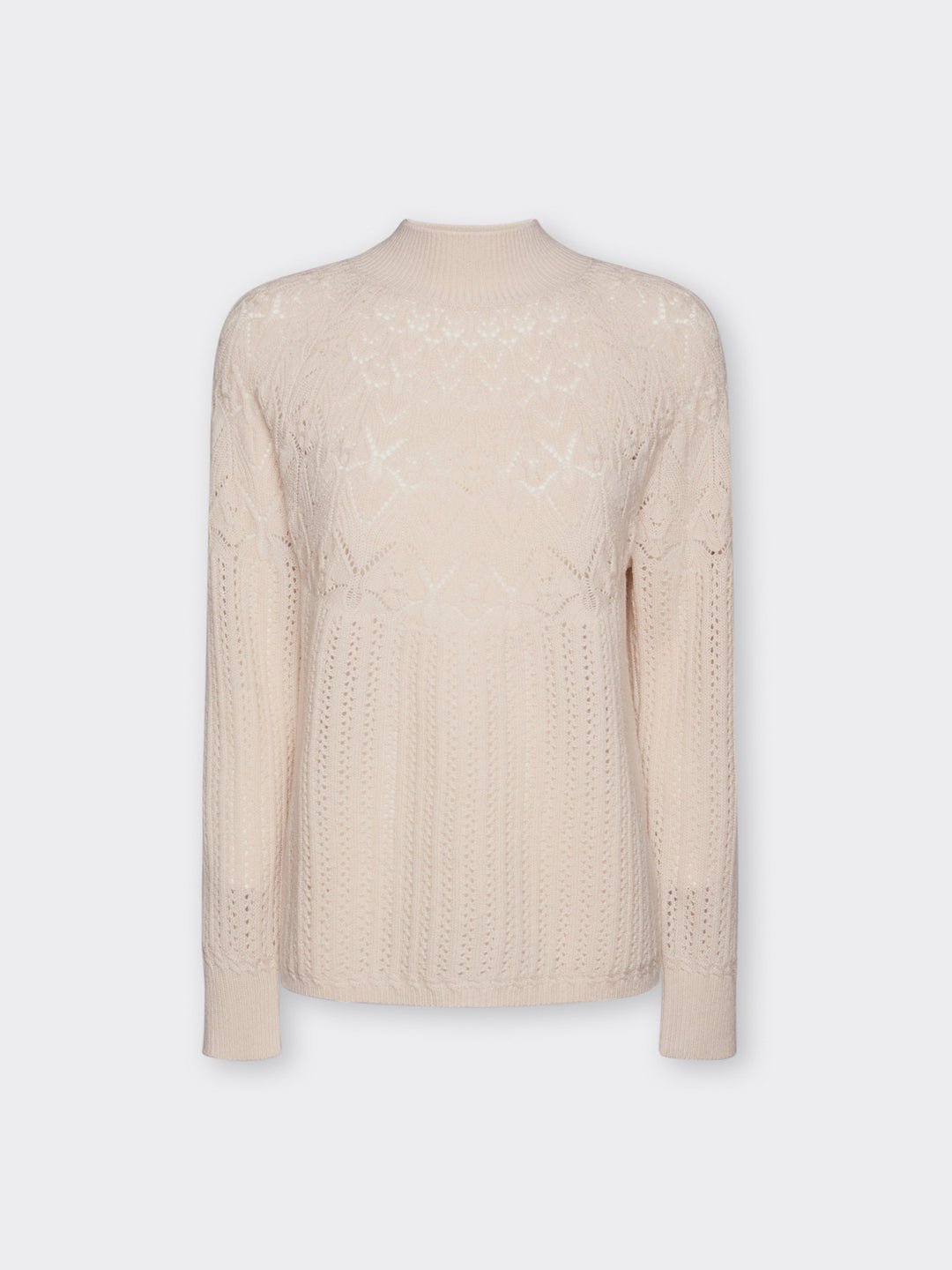 Clay perforated rib knit wool pullover with crew neck and long sleeves
