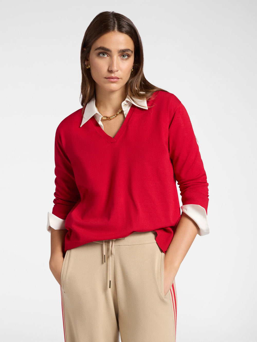 Elena Miro Classic V-neck Sweater in Red